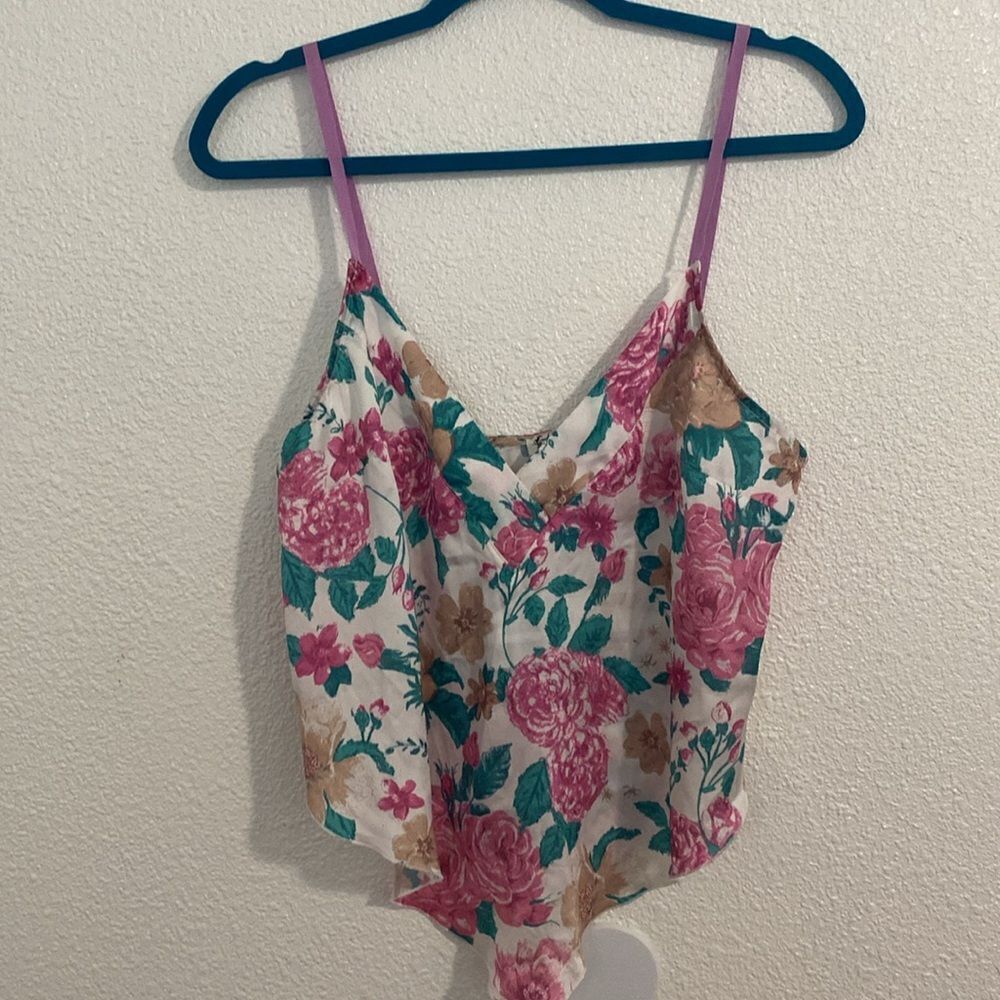 Free people-intimately-Floral stain bandana cami tank-cream/pink/teal